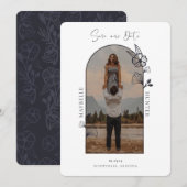 Modern Boho Floral Roos Foto Arch Black & White Save The Date (Voorkant / Achterkant)