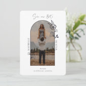 Modern Boho Floral Roos Foto Arch Black & White Save The Date (Staand voorkant)