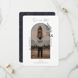 Modern Boho Floral Roos Foto Arch Black & White Save The Date