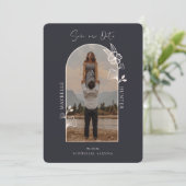 Modern Boho Floral Roos Photo Arch Black Save The Date (Staand voorkant)