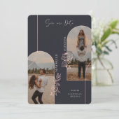 Modern Boho Floral Roos Photo Arch Black Save The Date (Staand voorkant)