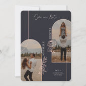 Modern Boho Floral Roos Photo Arch Black Save The Date (Voorkant)