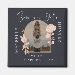 Modern Boho Floral Roos Photo Arch Navy Magneet