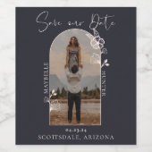 Modern Boho Floral Roos Photo Arch Navy Wijn Etiket (Enkel label)