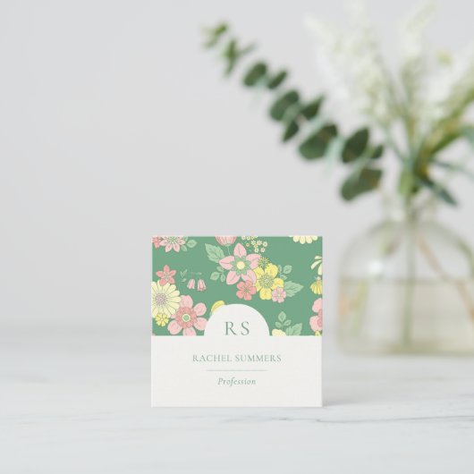 Modern Boho Floral Square QR Vierkante Visitekaartje (Staand voorkant)