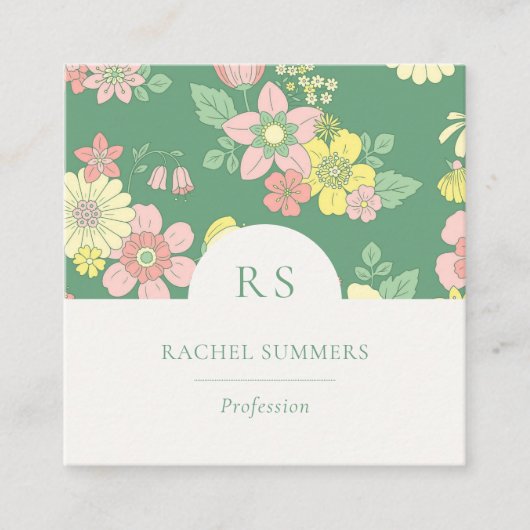 Modern Boho Floral Square QR Vierkante Visitekaartje (Voorkant)