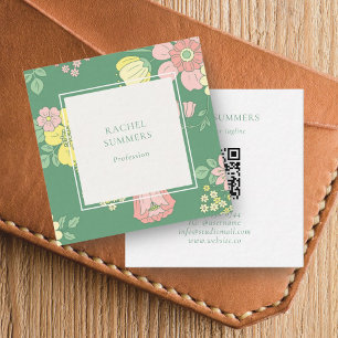 Modern Boho Floral Square QR Vierkante Visitekaartje