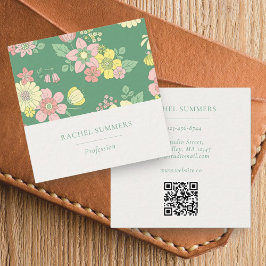 Modern Boho Floral Square QR Vierkante Visitekaartje