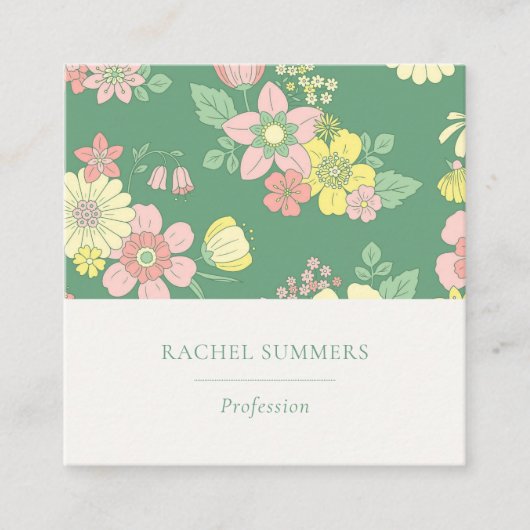 Modern Boho Floral Square QR Vierkante Visitekaartje (Voorkant)