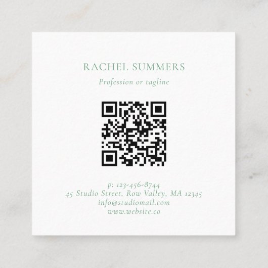 Modern Boho Floral Square QR Vierkante Visitekaartje (Achterkant)