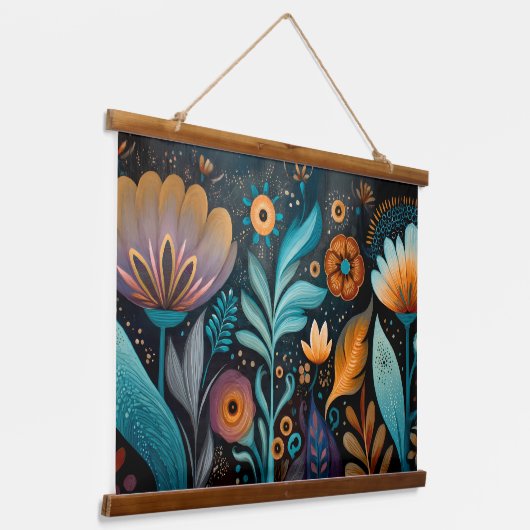 Modern Boho Floral Tapestry Hangend Wandkleed (Gebogen)