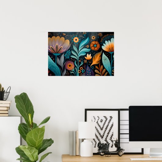 Modern Boho Floral Tapestry Poster (Thuiskantoor)