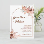 Modern Boho Floral Terracotta Arch Weddenschap Kaart (Staand voorkant)