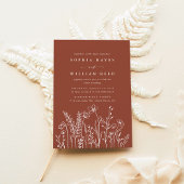 Modern Boho Floral Terracotta Burnt Orange Wedding Kaart