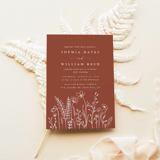 Modern Boho Floral Terracotta Burnt Orange Wedding Kaart