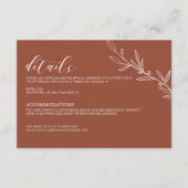 Modern Boho Floral Terracotta Burnt Oranje Wedding Informatiekaartje (Voorkant)