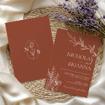 Modern Boho Floral Terracotta Burnt Oranje Wedding Kaart<br><div class="desc">Modern Boho Floral Terracotta brandt Oranje huwelijksuitnodiging. Monogram achteraan.</div>