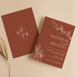 Modern Boho Floral Terracotta Burnt Oranje Wedding Kaart<br><div class="desc">Modern Boho Floral Terracotta brandt Oranje huwelijksuitnodiging. Monogram achteraan.</div>