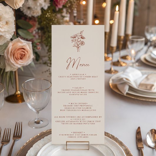 Modern Boho Floral Terracotta Burnt Oranje Wedding Menu