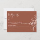 Modern Boho Floral Terracotta Burnt Oranje Wedding RSVP Kaartje (Voorkant)
