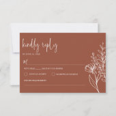 Modern Boho Floral Terracotta Burnt Oranje Wedding RSVP Kaartje (Voorkant)