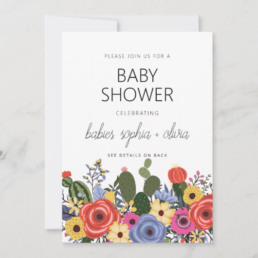 Modern Boho Floral Twin Baby shower Uitnodiging (Voorkant)