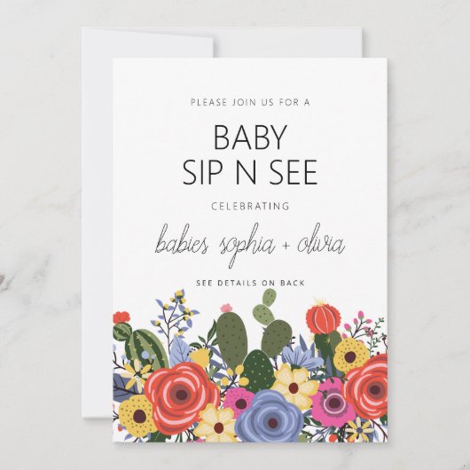 Modern Boho Floral Twin Baby Sip en See Kaart (Voorkant)