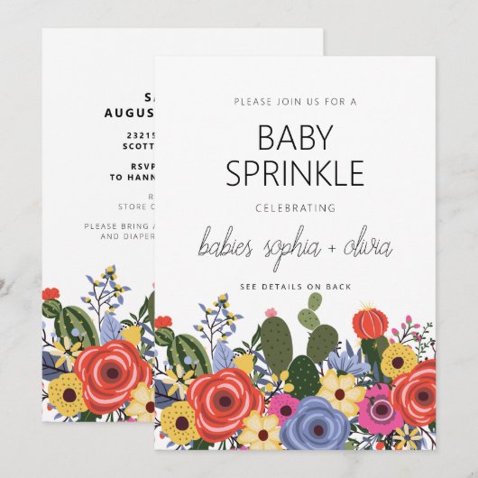 Modern Boho Floral Twin Baby Sprinkle Uitnodiging (Voorkant / Achterkant)