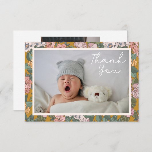 Modern Boho Floral Two Photo Baby shower Message Bedankkaart (Voorkant / Achterkant)