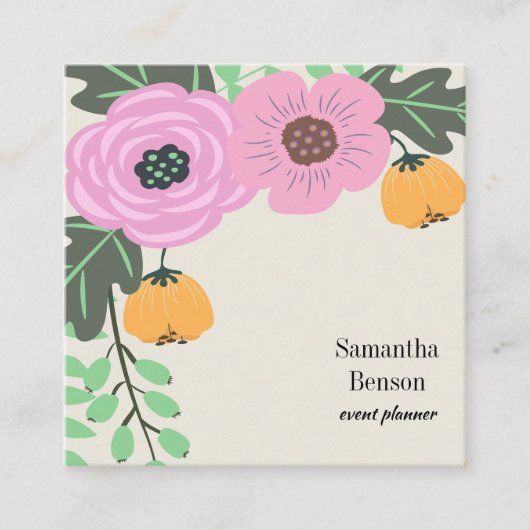 Modern Boho Floral Vierkante Visitekaartje (Voorkant)