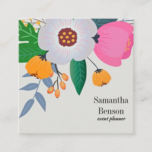 Modern Boho Floral Vierkante Visitekaartje (Voorkant)