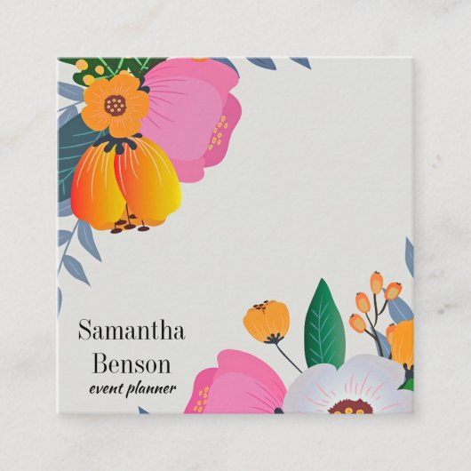 Modern Boho Floral Vierkante Visitekaartje (Voorkant)