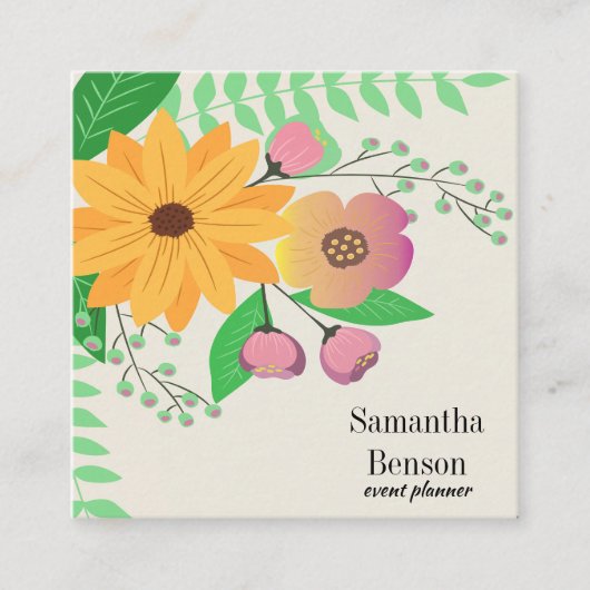 Modern Boho Floral Vierkante Visitekaartje (Voorkant)