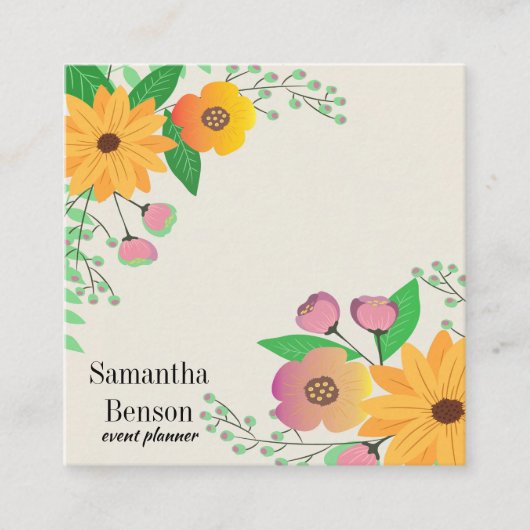 Modern Boho Floral Vierkante Visitekaartje (Voorkant)