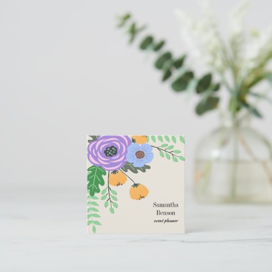 Modern Boho Floral Vierkante Visitekaartje (Staand voorkant)
