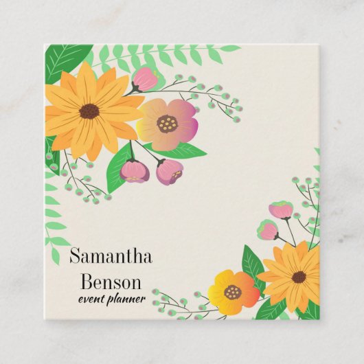 Modern Boho Floral Vierkante Visitekaartje (Voorkant)