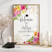 Modern Boho Floral Waterverf Afstuderen Welkom Poster