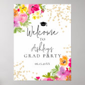 Modern Boho Floral Waterverf Afstuderen Welkom Poster (Voorkant)