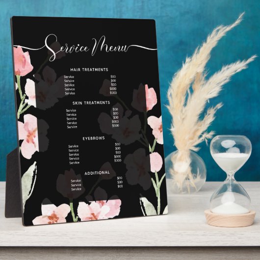 Modern Boho Floral Waterverf Salon Service Menu Fotoplaat (Zijkant)