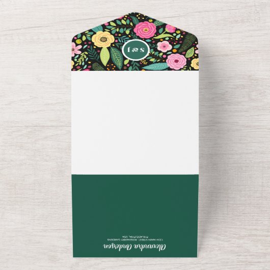 Modern Boho Floral Wedding All In One Uitnodiging (Buitenkant)