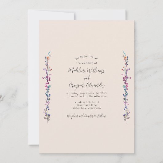 Modern Boho Floral Wildflower Wedding Invitation Kaart (Voorkant)