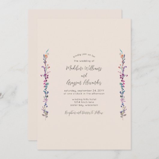 Modern Boho Floral Wildflower Wedding Invitation Kaart (Voorkant / Achterkant)
