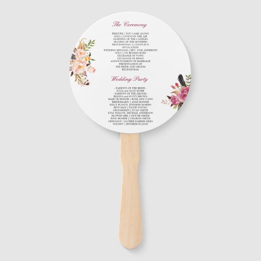 Modern Boho Floral Wreath Trouwprogramma Handwaaier (Achterkant)
