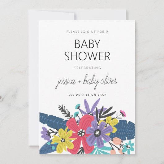 Modern Boho Flowers Boy Baby shower Kaart (Voorkant)