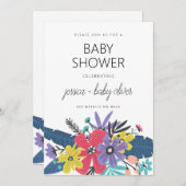 Modern Boho Flowers Boy Baby shower Kaart (Voorkant / Achterkant)