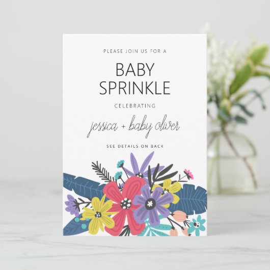 Modern Boho Flowers Boy Baby Sprinkle Kaart (Staand voorkant)