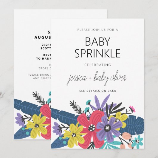 Modern Boho Flowers Boy Baby Sprinkle Kaart (Voorkant / Achterkant)