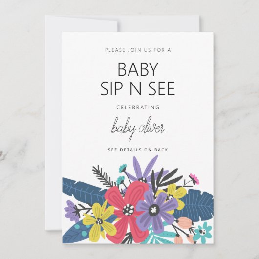 Modern Boho Flowers Jongen Baby Sip en See Kaart (Voorkant)