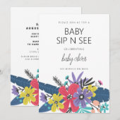 Modern Boho Flowers Jongen Baby Sip en See Kaart (Voorkant / Achterkant)