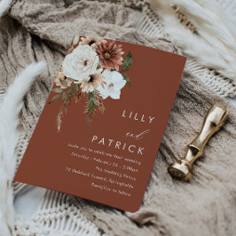 Modern Boho Flowers Terracotta Wedding Kaart